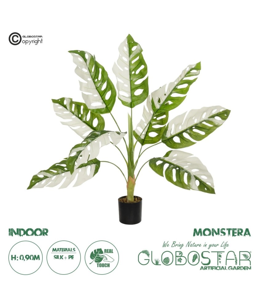 GloboStar® Artificial Garden ALBINO MONSTERA 20938 Τεχνητό Διακοσμητικό Φυτό Πράσινη & Λευκή Μονστέρα Μ90 x Π90 x Υ90cm